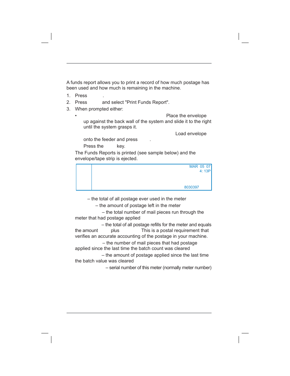 Printing a funds (postage) report, 6 • adding postage/connecting to data center | Pitney Bowes DM400C User Manual | Page 80 / 196