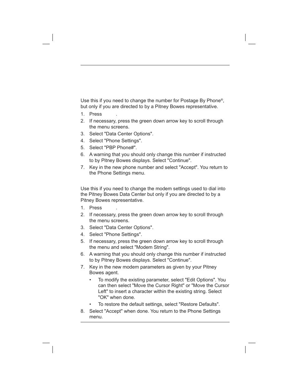 6 • adding postage/connecting to data center | Pitney Bowes DM400C User Manual | Page 85 / 196