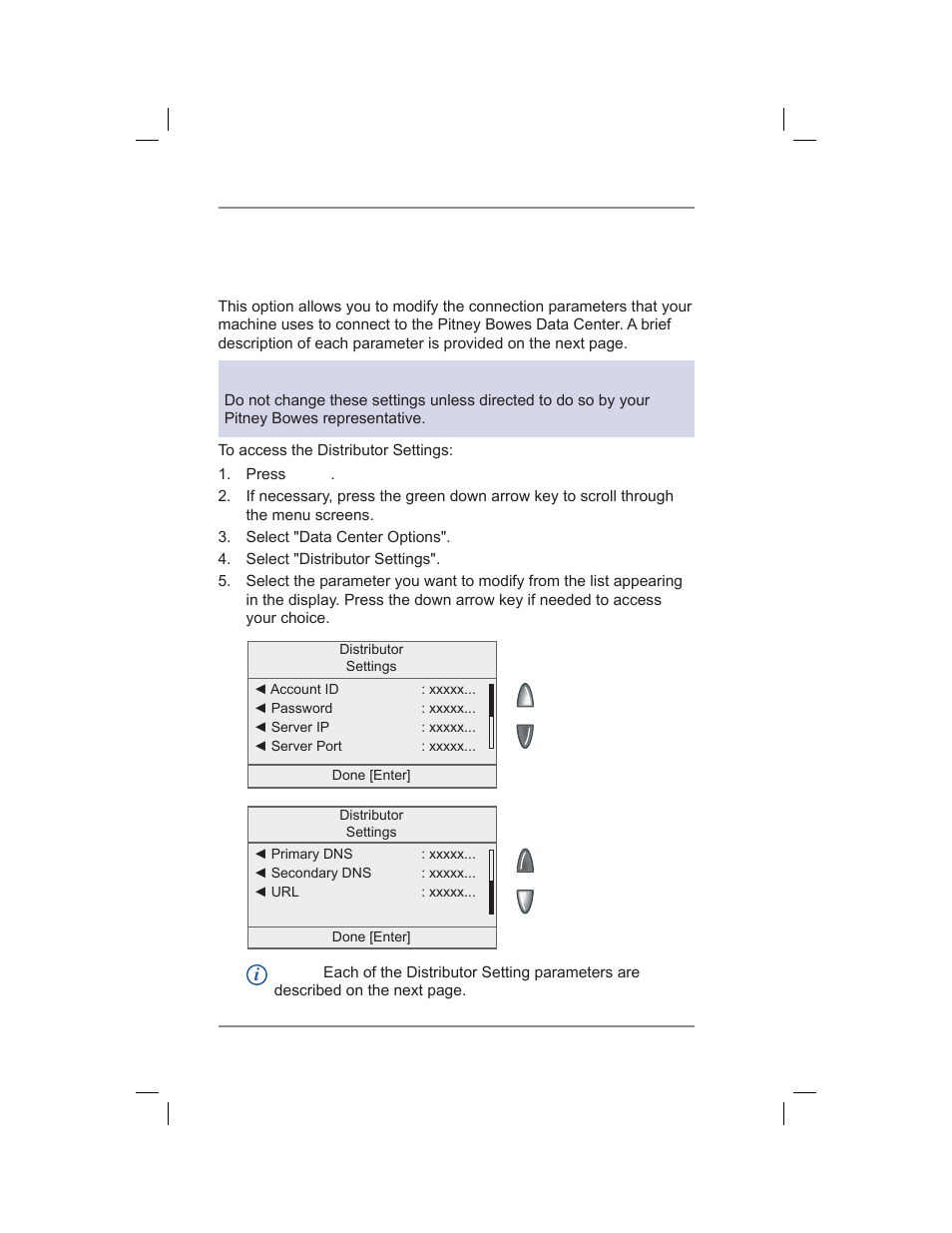 Data center distributor settings, 6 • adding postage/connecting to data center | Pitney Bowes DM400C User Manual | Page 86 / 196