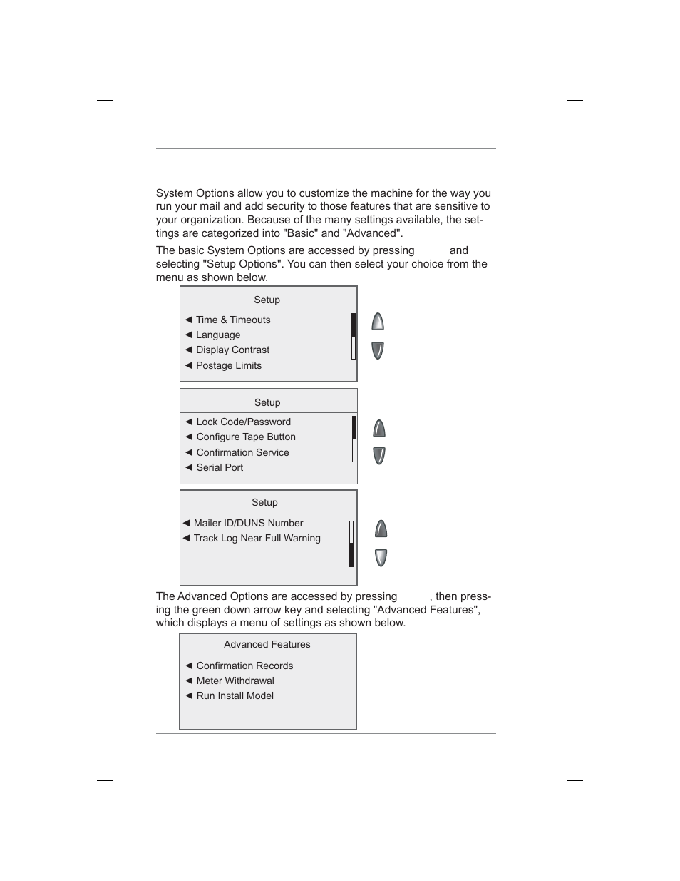 System options overview, 7 • system options | Pitney Bowes DM400C User Manual | Page 90 / 196