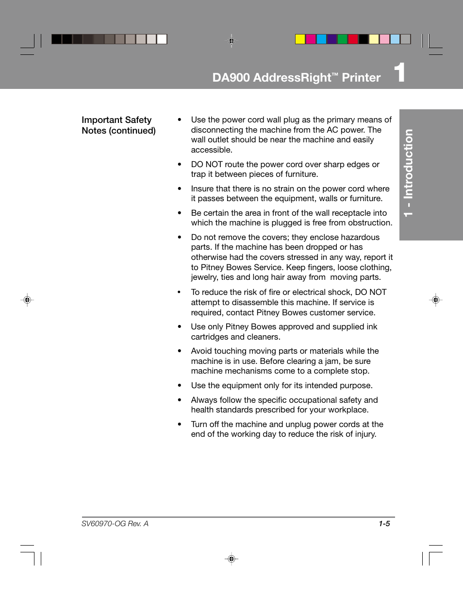 1 - intr oduction da900 addressright, Printer | Pitney Bowes ADDRESSRIGHTTM DA900 User Manual | Page 11 / 108