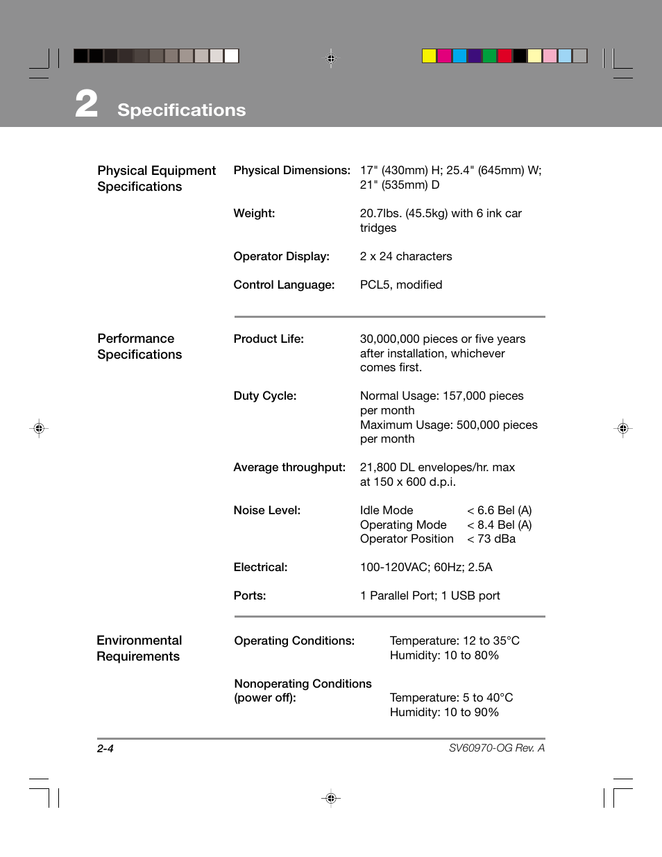 Specifications | Pitney Bowes ADDRESSRIGHTTM DA900 User Manual | Page 16 / 108