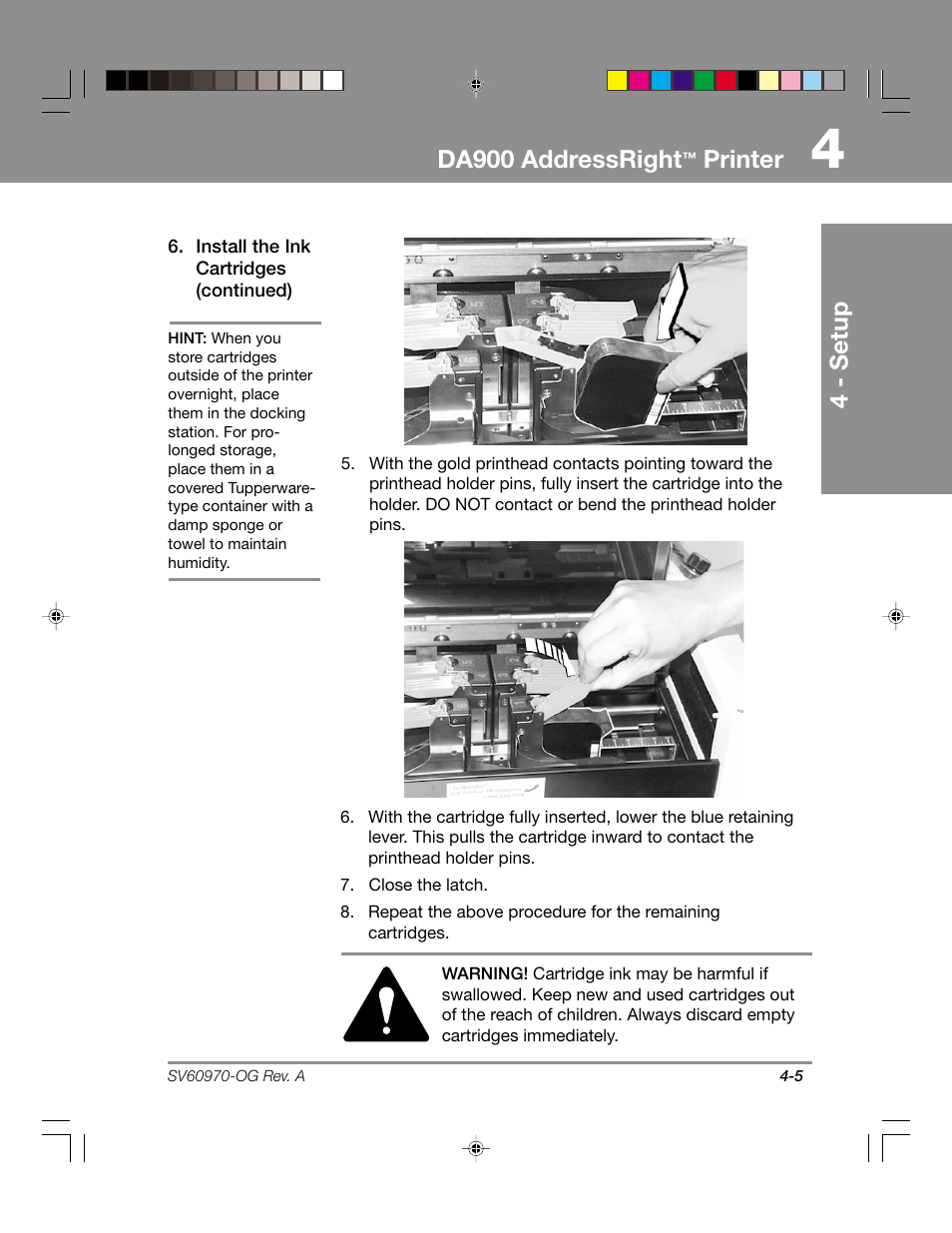 Da900 addressright, Printer, 4 - setup | Pitney Bowes ADDRESSRIGHTTM DA900 User Manual | Page 31 / 108