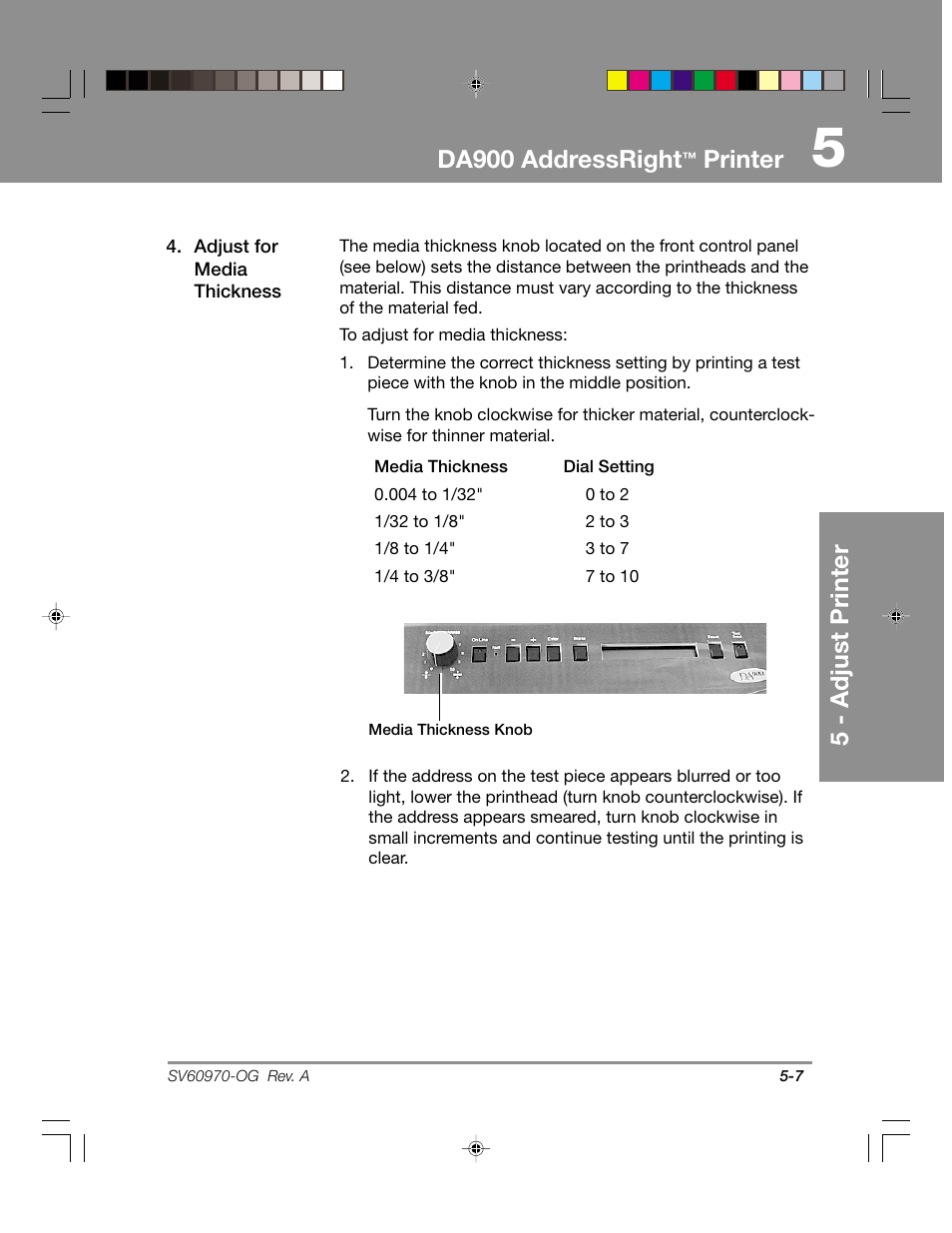 Da900 addressright, Printer, 5 - adjust printer | Pitney Bowes ADDRESSRIGHTTM DA900 User Manual | Page 43 / 108