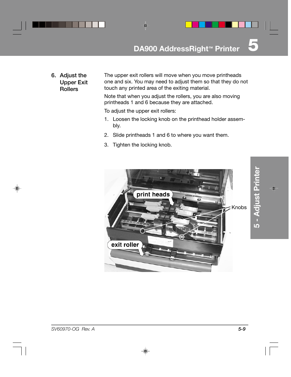 Da900 addressright, Printer, 5 - adjust printer | Pitney Bowes ADDRESSRIGHTTM DA900 User Manual | Page 45 / 108