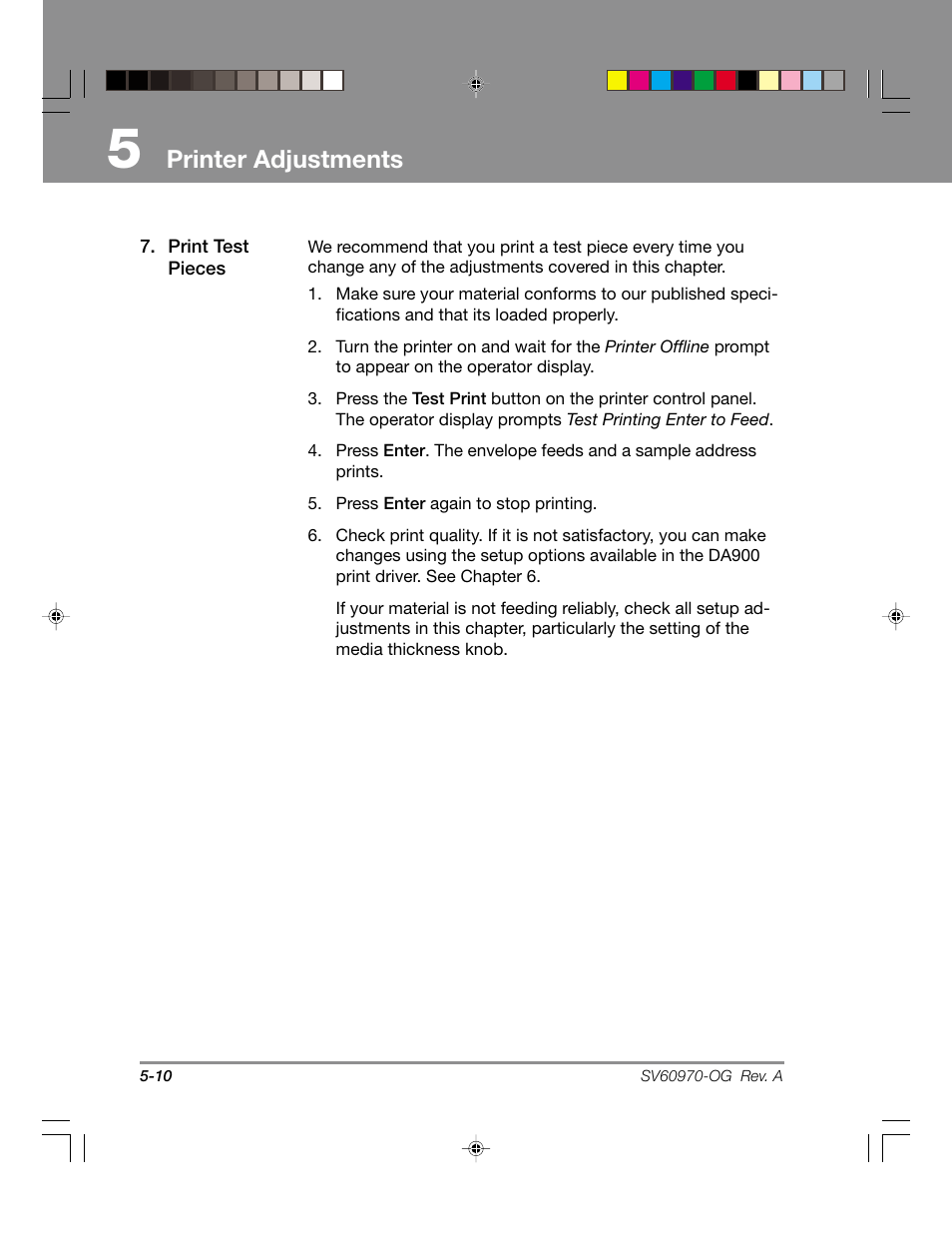 Printer adjustments | Pitney Bowes ADDRESSRIGHTTM DA900 User Manual | Page 46 / 108