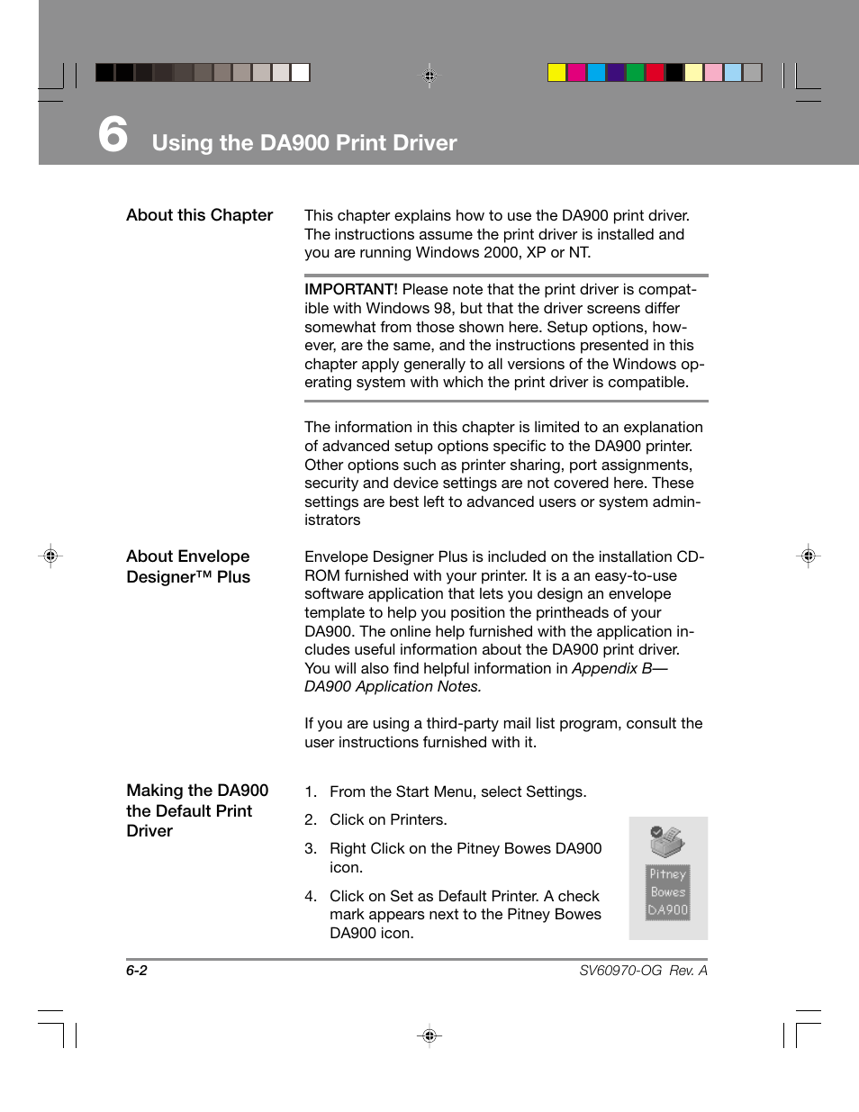 Using the da900 print driver | Pitney Bowes ADDRESSRIGHTTM DA900 User Manual | Page 48 / 108