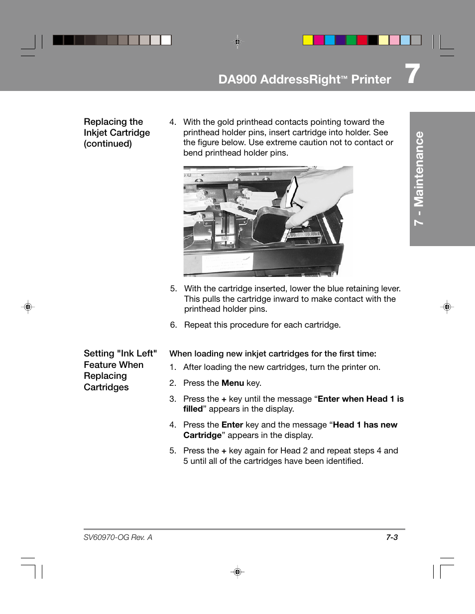 Da900 addressright, Printer, 7 - maintenance | Pitney Bowes ADDRESSRIGHTTM DA900 User Manual | Page 61 / 108