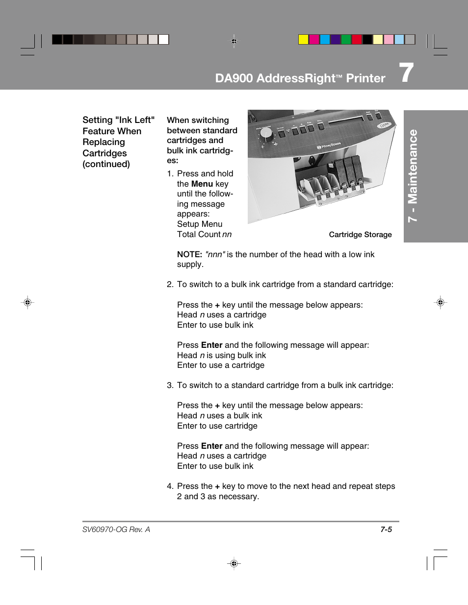 Da900 addressright, Printer, 7 - maintenance | Pitney Bowes ADDRESSRIGHTTM DA900 User Manual | Page 63 / 108