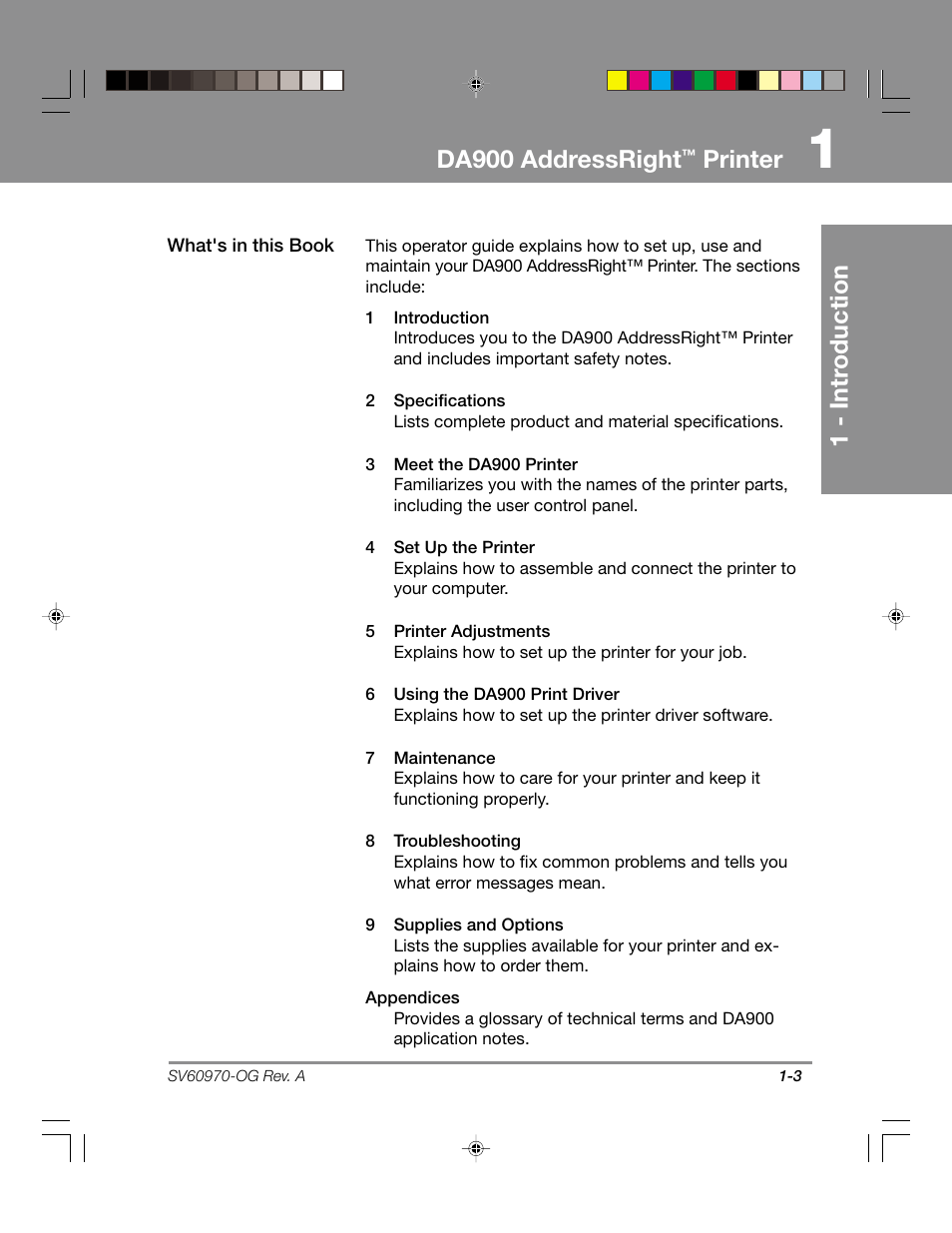 1 - intr oduction da900 addressright, Printer | Pitney Bowes ADDRESSRIGHTTM DA900 User Manual | Page 9 / 108