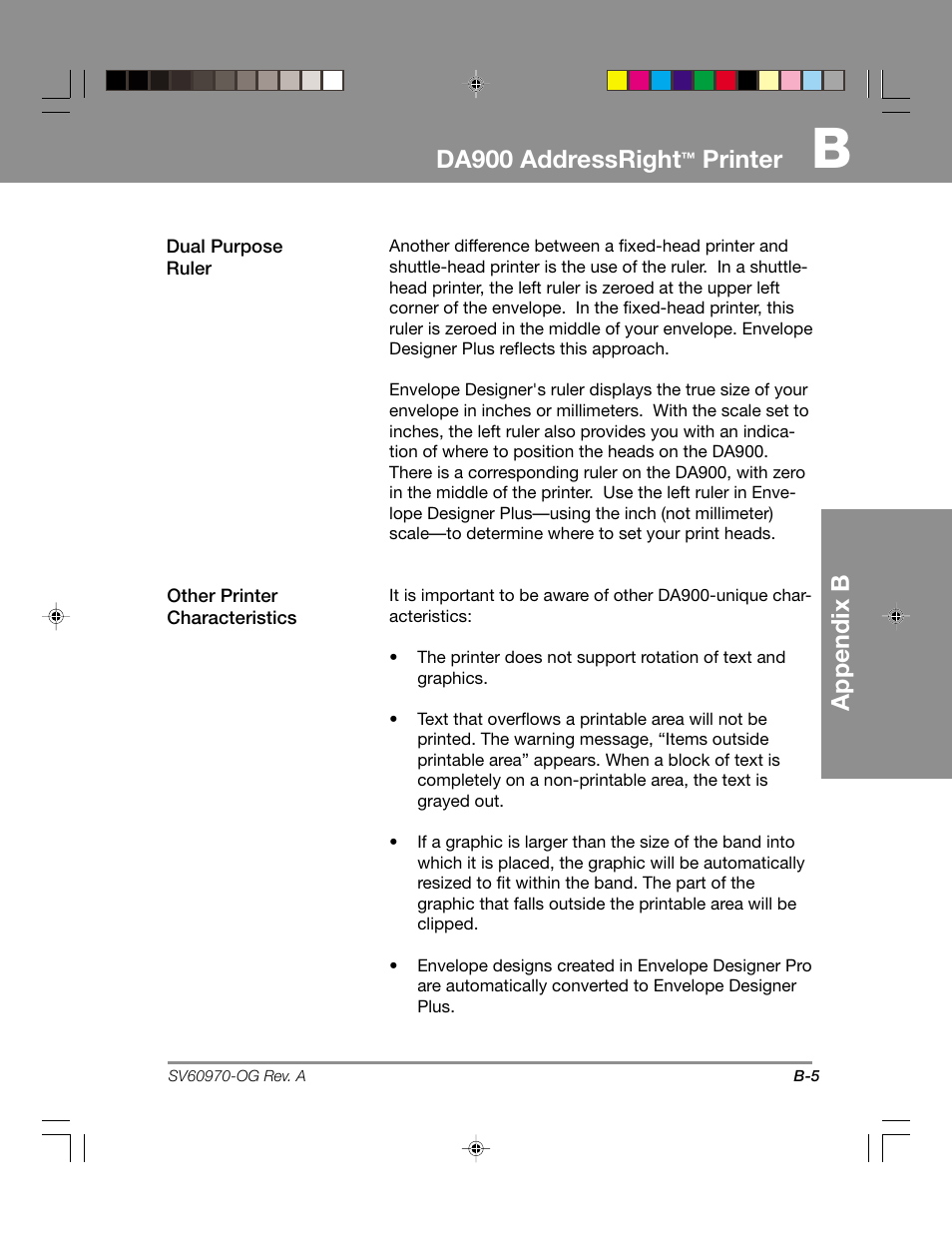 Appendix b da900 addressright, Printer, Appendix b | Pitney Bowes ADDRESSRIGHTTM DA900 User Manual | Page 99 / 108