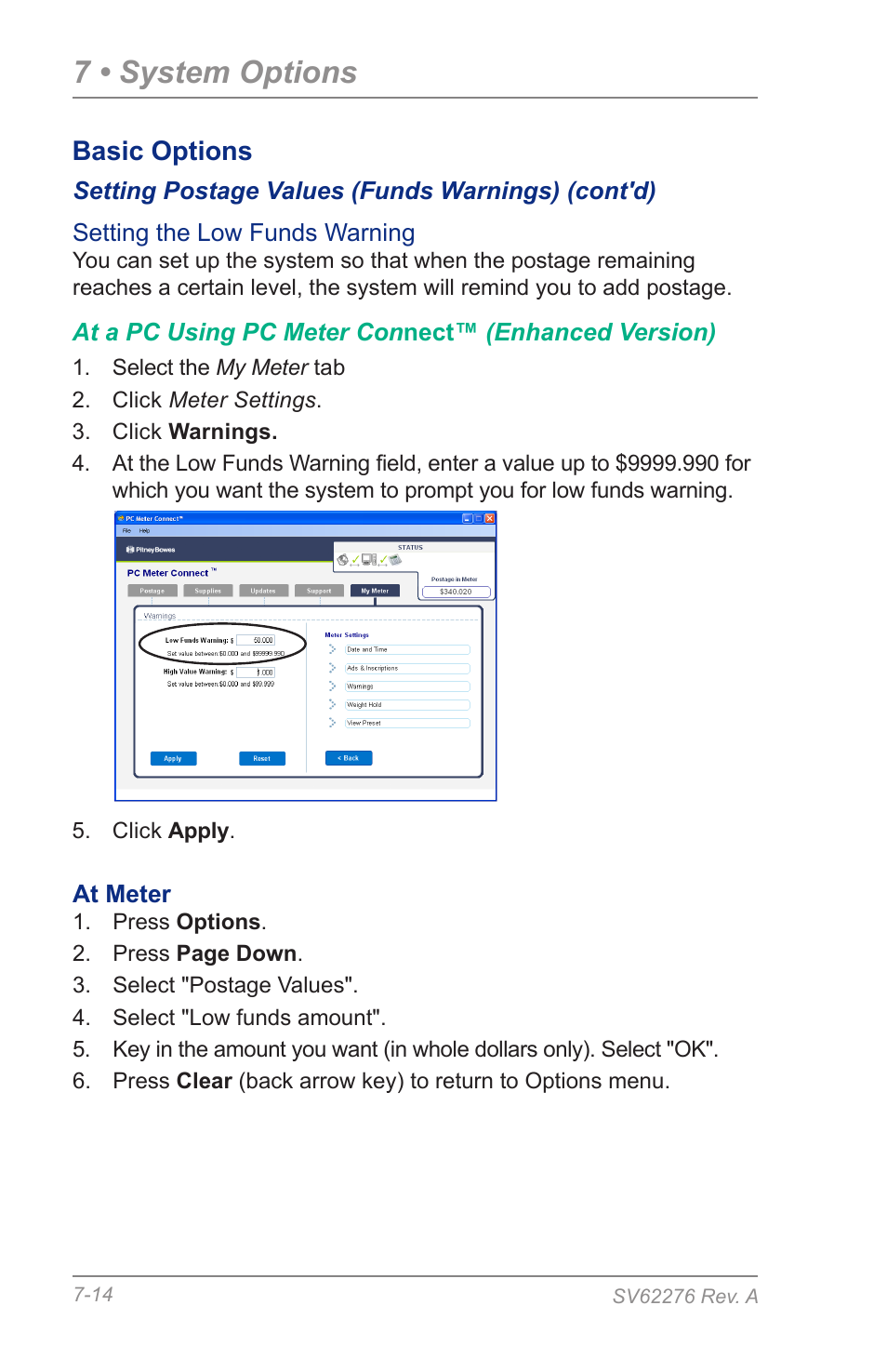 7 • system options, Basic options | Pitney Bowes DM125 User Manual | Page 100 / 209