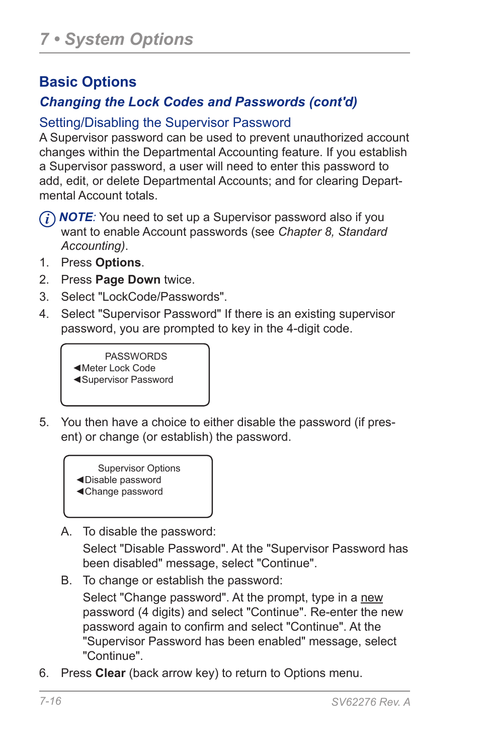 7 • system options, Basic options | Pitney Bowes DM125 User Manual | Page 102 / 209