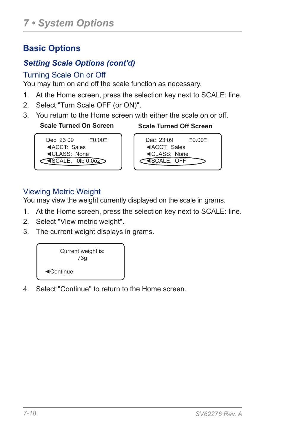 7 • system options, Basic options, Viewing metric weight | Pitney Bowes DM125 User Manual | Page 104 / 209