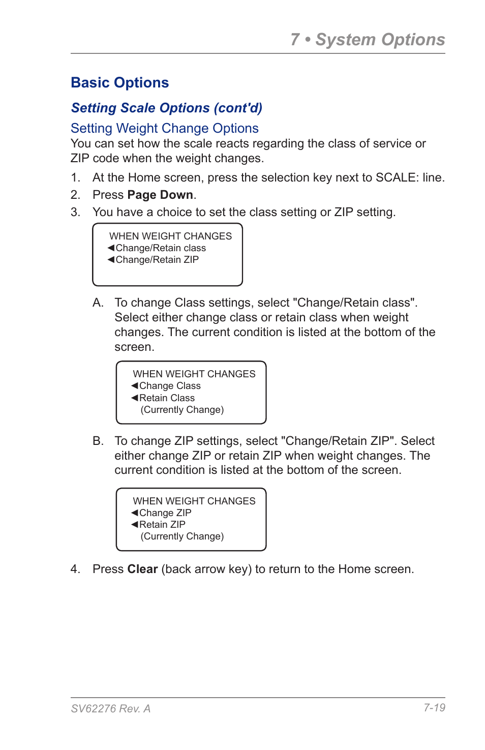 7 • system options, Basic options | Pitney Bowes DM125 User Manual | Page 105 / 209