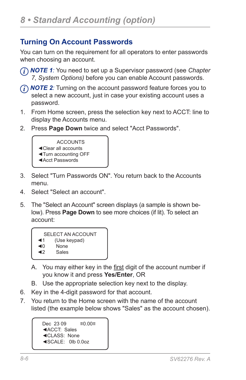 Turning on account passwords, 8 • standard accounting (option) | Pitney Bowes DM125 User Manual | Page 118 / 209