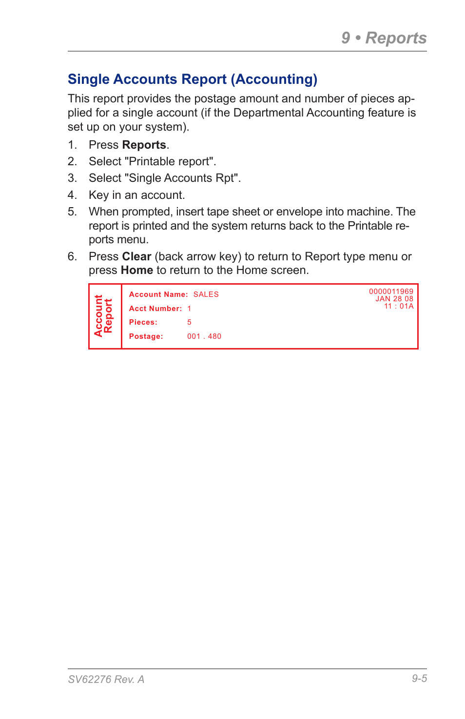 Single accounts report (accounting), 9 • reports | Pitney Bowes DM125 User Manual | Page 135 / 209