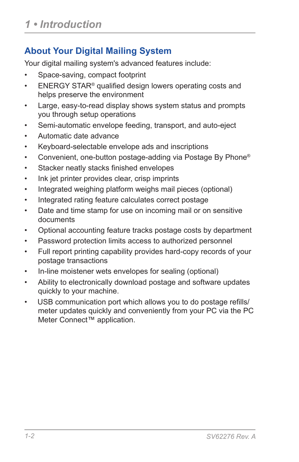 About your digital mailing system, 1 • introduction | Pitney Bowes DM125 User Manual | Page 14 / 209