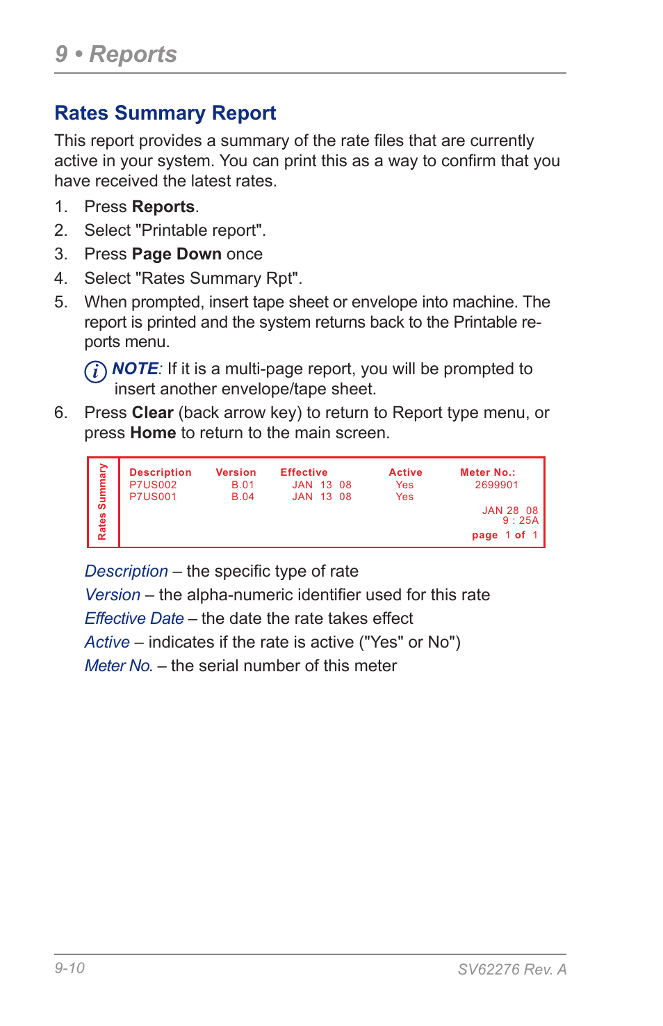 Rates summary report, 9 • reports | Pitney Bowes DM125 User Manual | Page 140 / 209