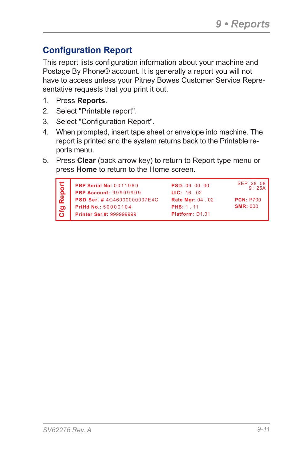 Configuration report, 9 • reports | Pitney Bowes DM125 User Manual | Page 141 / 209