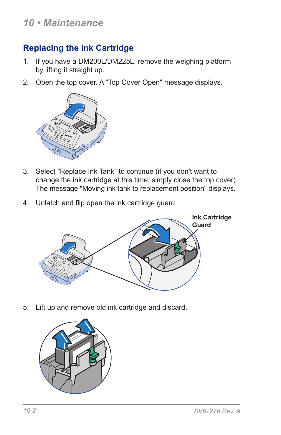 Replacing the ink cartridge, 10 • maintenance | Pitney Bowes DM125 User Manual | Page 144 / 209