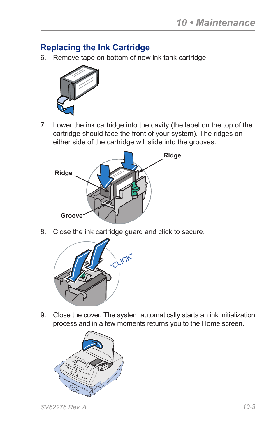 Replacing the ink cartridge, 10 • maintenance | Pitney Bowes DM125 User Manual | Page 145 / 209