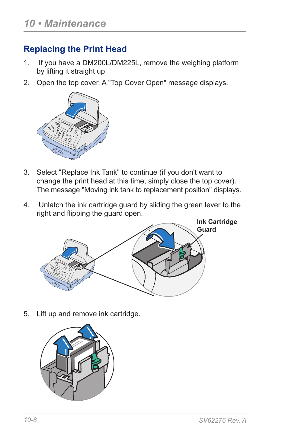 Replacing the print head, 10 • maintenance | Pitney Bowes DM125 User Manual | Page 150 / 209