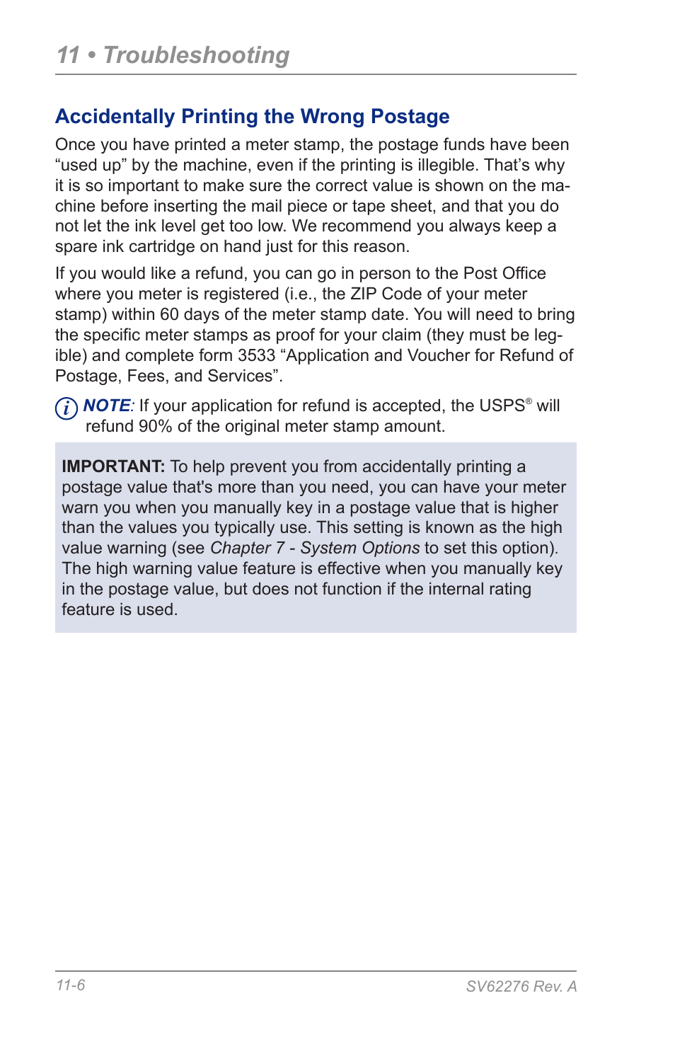 Accidentally printing the wrong postage, 11 • troubleshooting | Pitney Bowes DM125 User Manual | Page 164 / 209