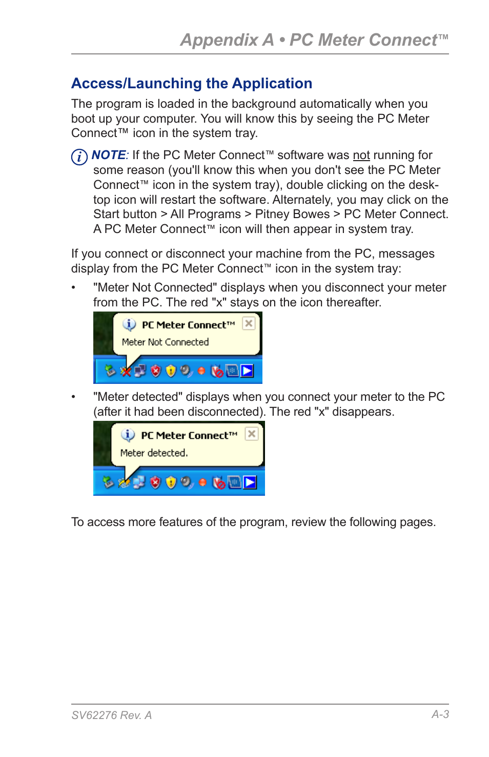 Access/launching the application, Appendix a • pc meter connect | Pitney Bowes DM125 User Manual | Page 171 / 209