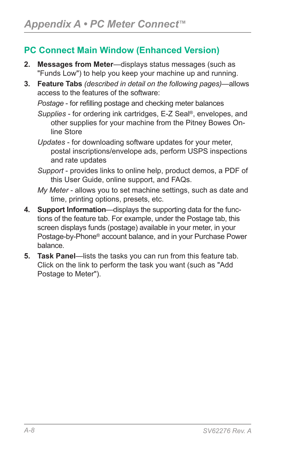 Appendix a • pc meter connect, Pc connect main window (enhanced version) | Pitney Bowes DM125 User Manual | Page 176 / 209