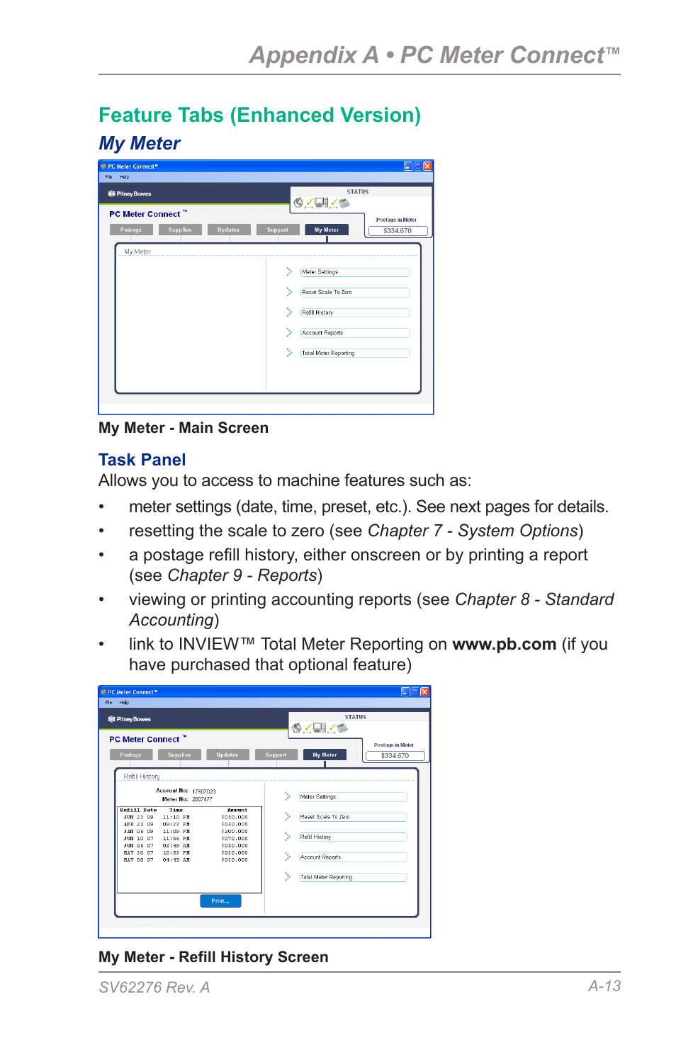 My meter, Appendix a • pc meter connect, Feature tabs (enhanced version) | Pitney Bowes DM125 User Manual | Page 181 / 209