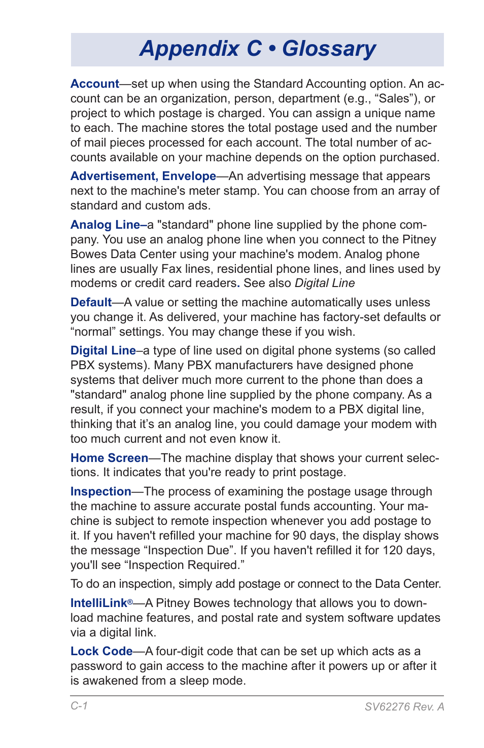 Appendix c • glossary | Pitney Bowes DM125 User Manual | Page 193 / 209