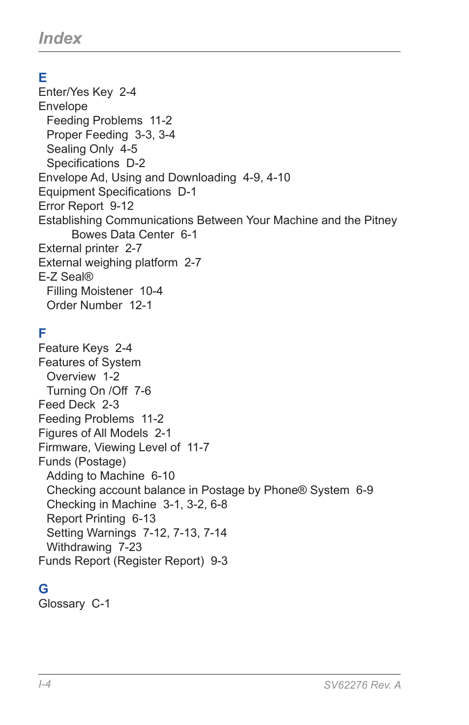 Index | Pitney Bowes DM125 User Manual | Page 200 / 209