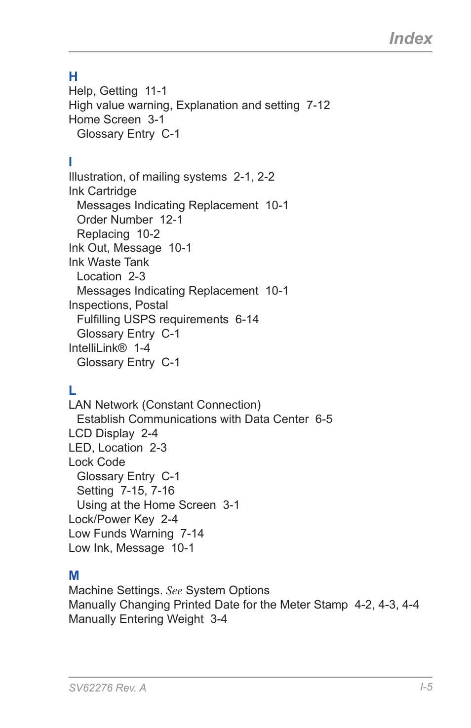 Index | Pitney Bowes DM125 User Manual | Page 201 / 209