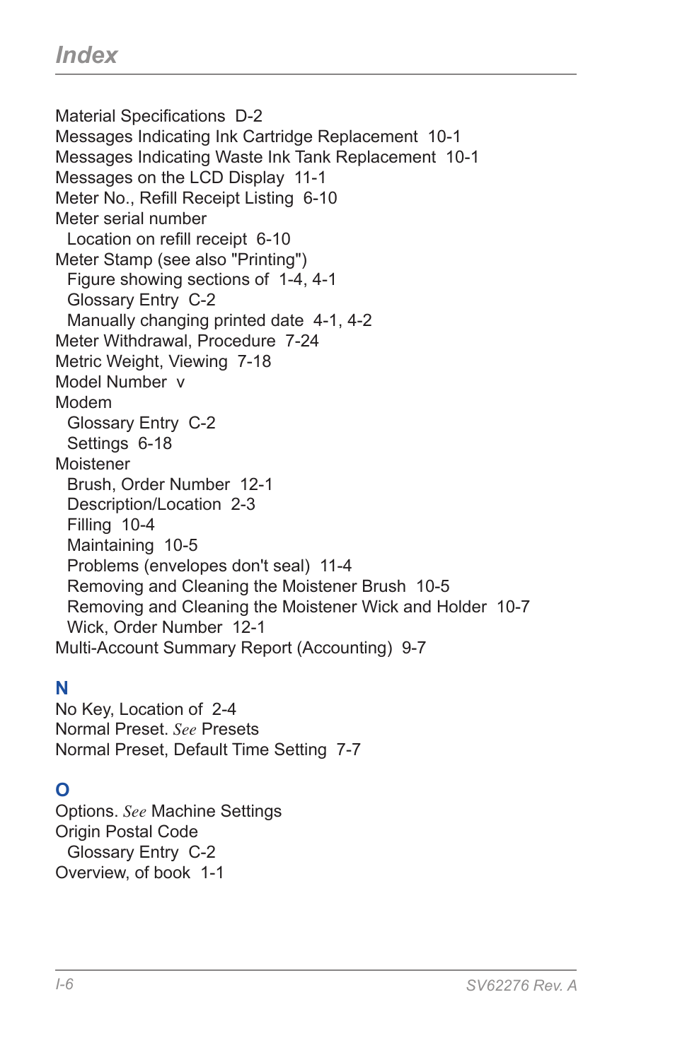 Index | Pitney Bowes DM125 User Manual | Page 202 / 209