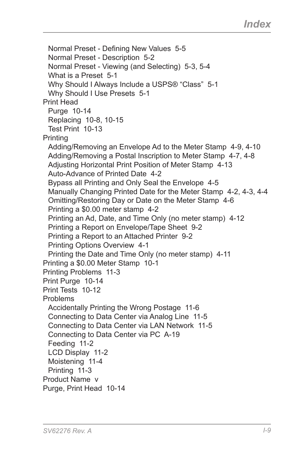 Index | Pitney Bowes DM125 User Manual | Page 205 / 209