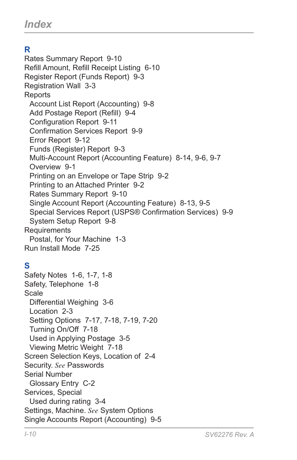 Index | Pitney Bowes DM125 User Manual | Page 206 / 209