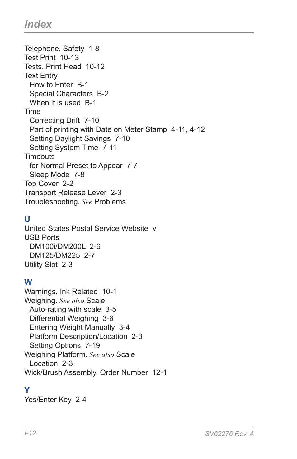 Index | Pitney Bowes DM125 User Manual | Page 208 / 209