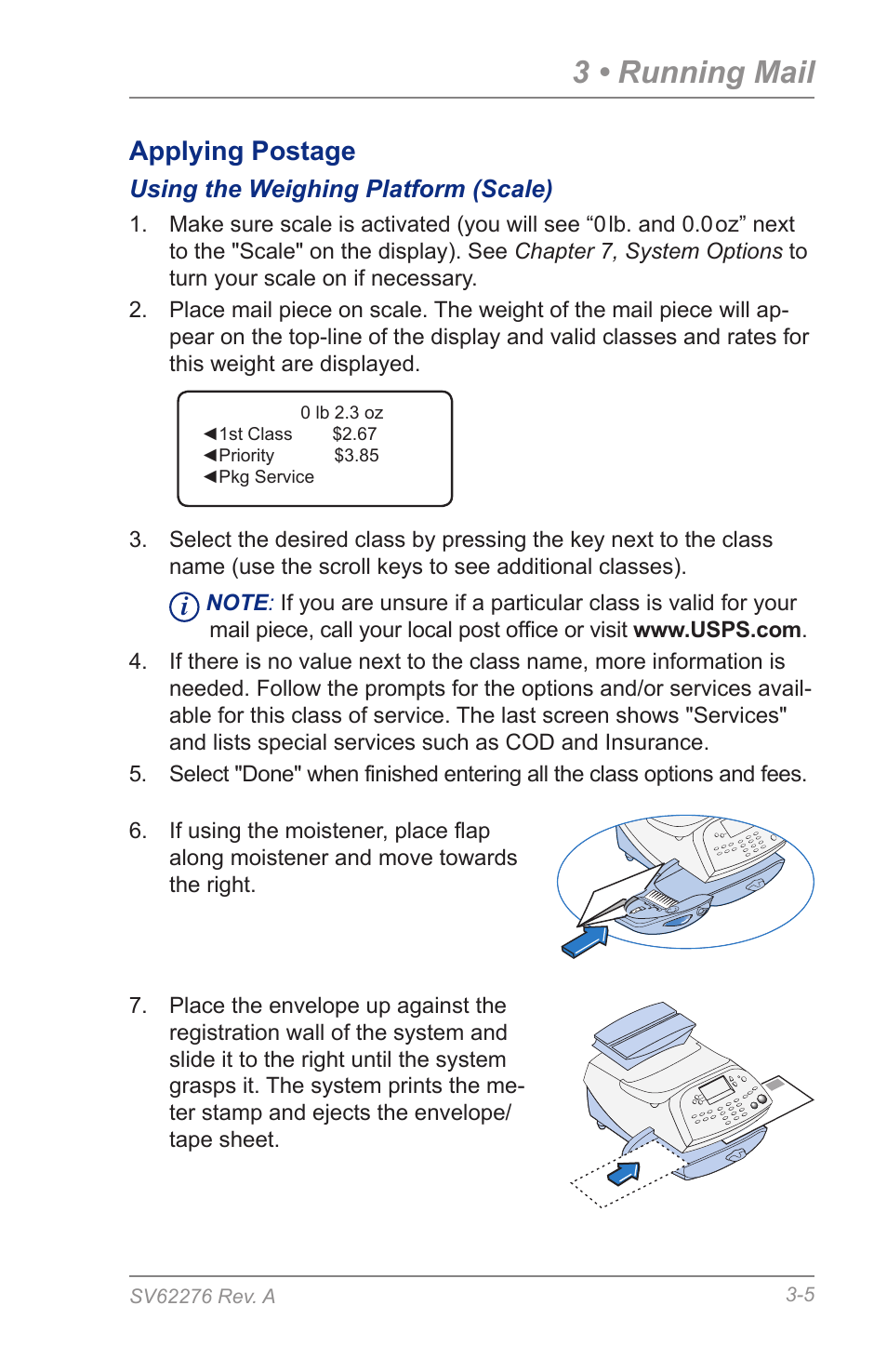 Using the weighing platform (scale), 3 • running mail, Applying postage | Pitney Bowes DM125 User Manual | Page 33 / 209