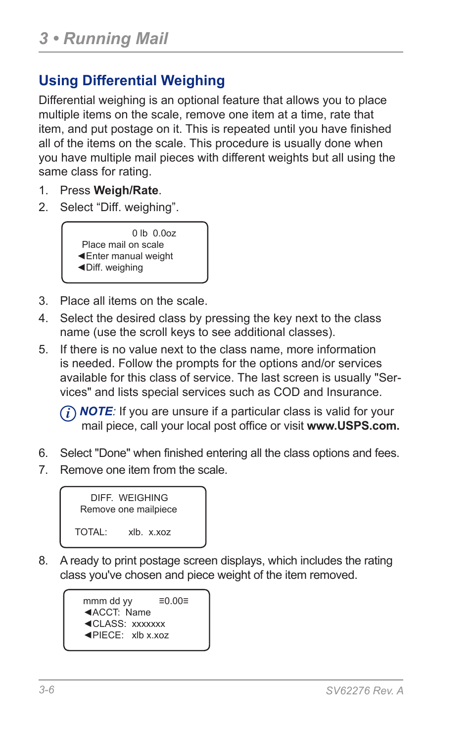 Using differential weighing, 3 • running mail | Pitney Bowes DM125 User Manual | Page 34 / 209