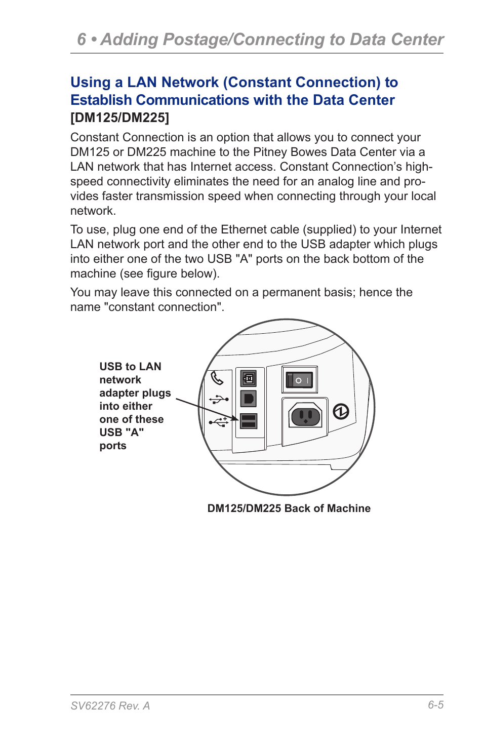 6 • adding postage/connecting to data center | Pitney Bowes DM125 User Manual | Page 69 / 209