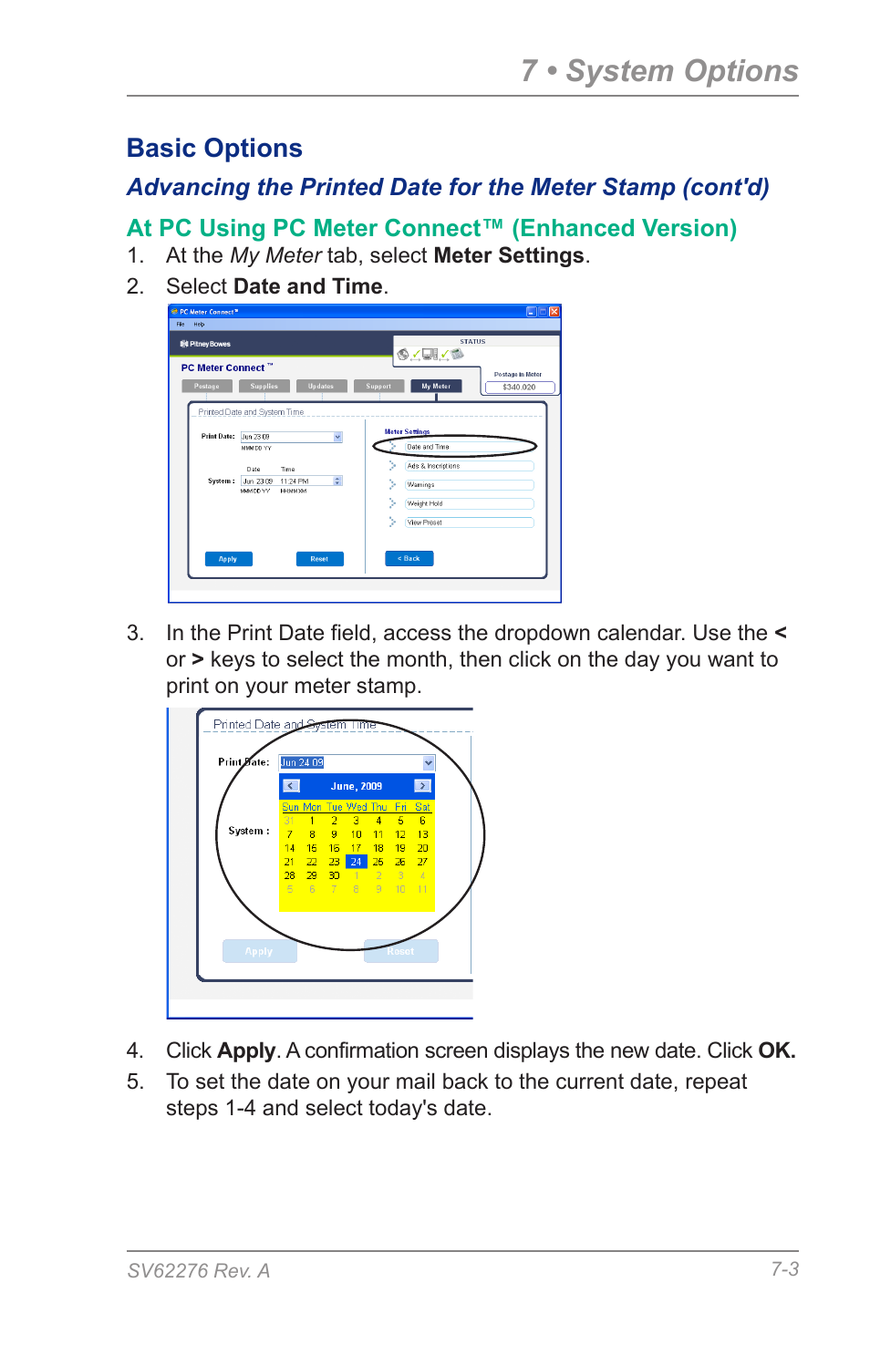 7 • system options, Basic options | Pitney Bowes DM125 User Manual | Page 89 / 209