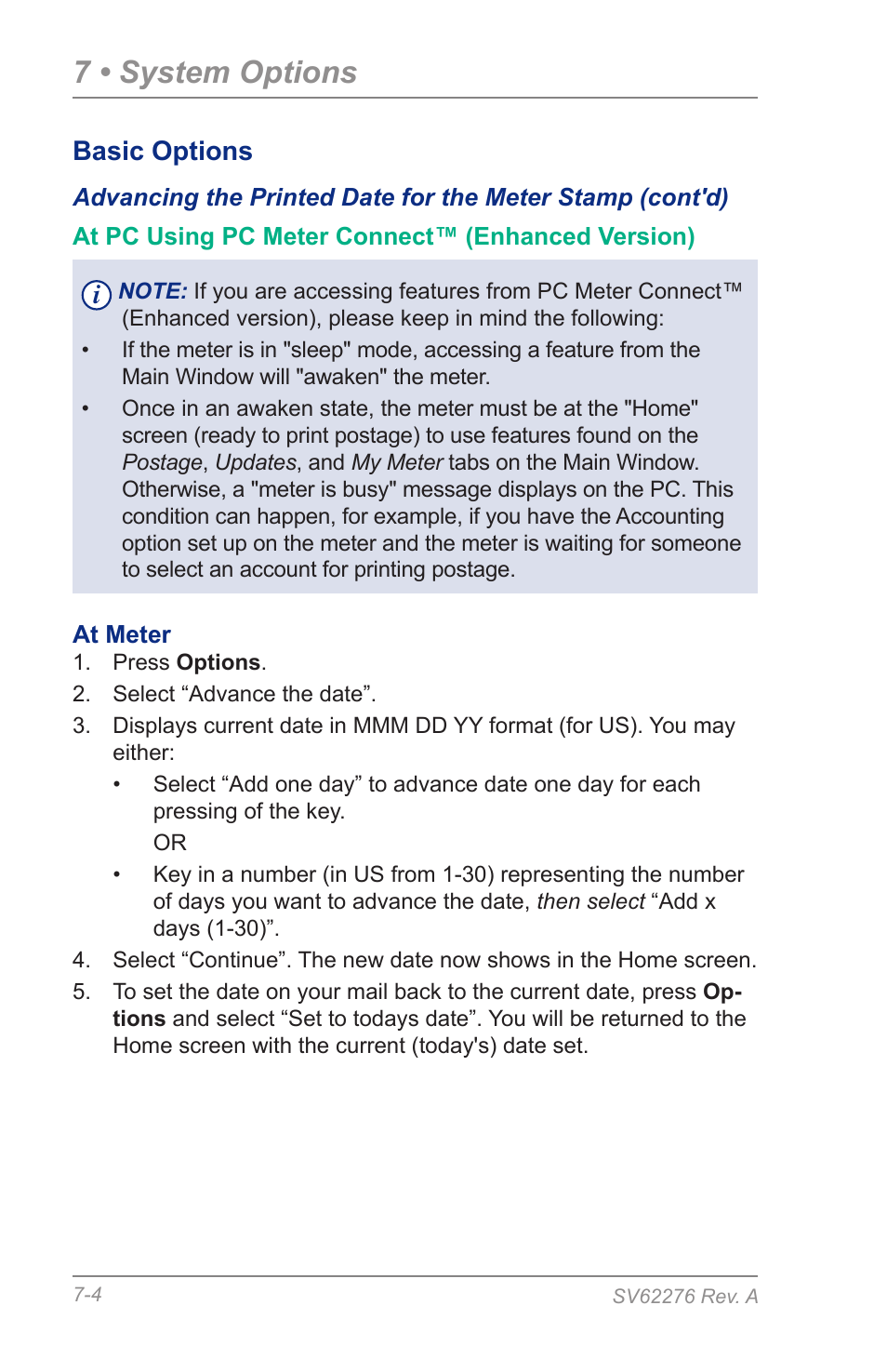 7 • system options, Basic options | Pitney Bowes DM125 User Manual | Page 90 / 209