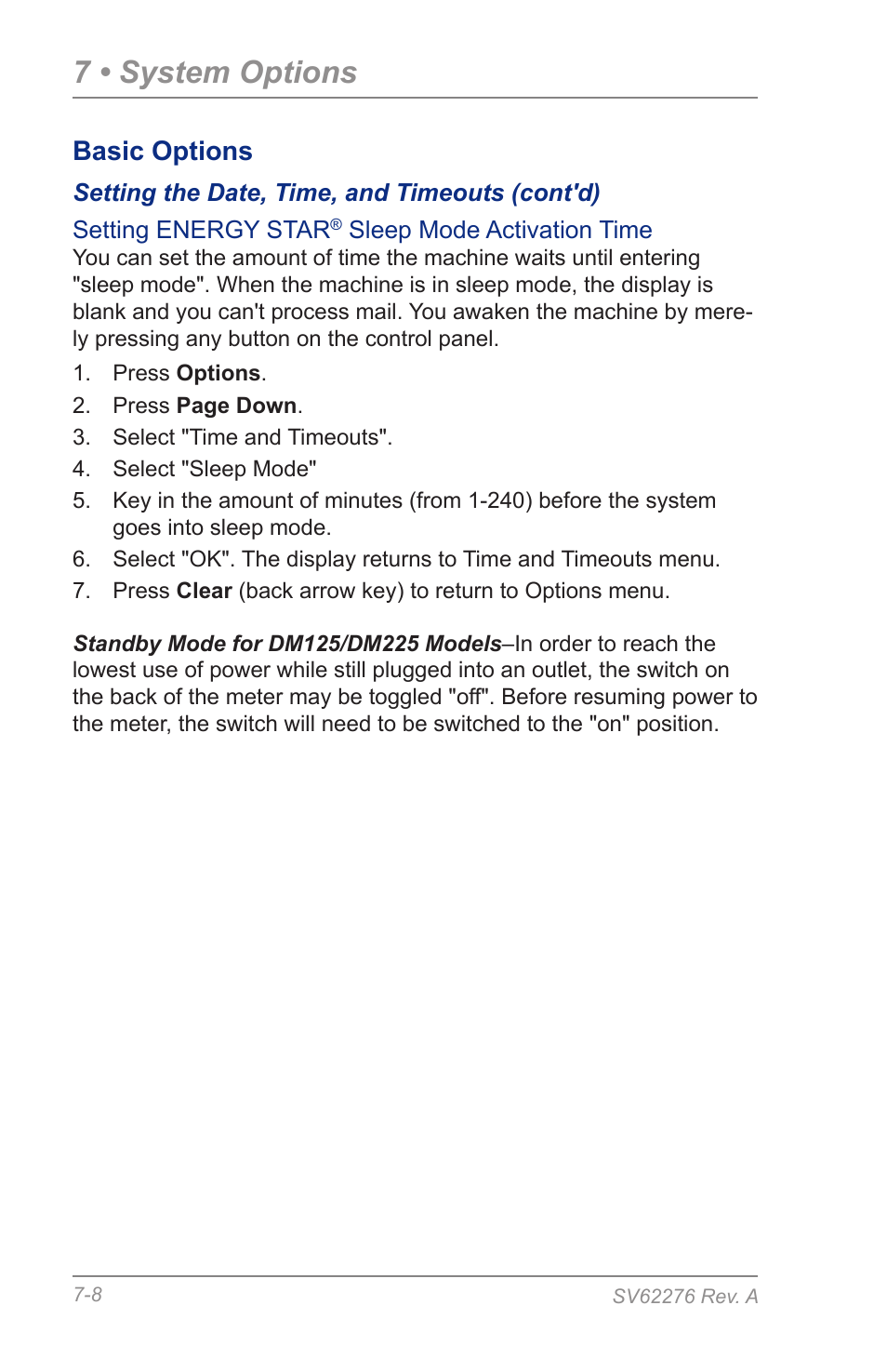 7 • system options, Basic options | Pitney Bowes DM125 User Manual | Page 94 / 209