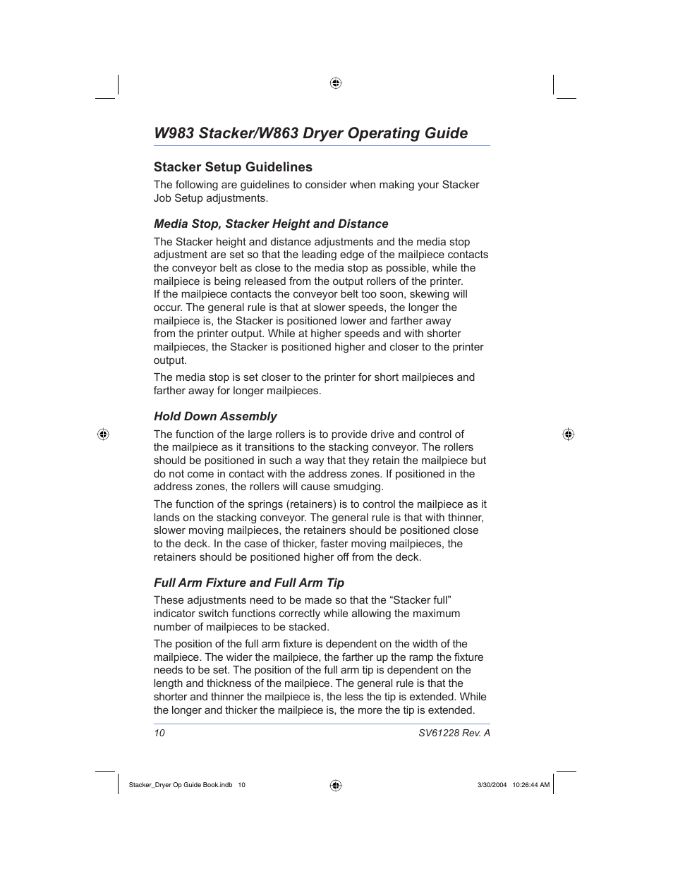 Stacker setup guidelines | Pitney Bowes W983 User Manual | Page 13 / 30