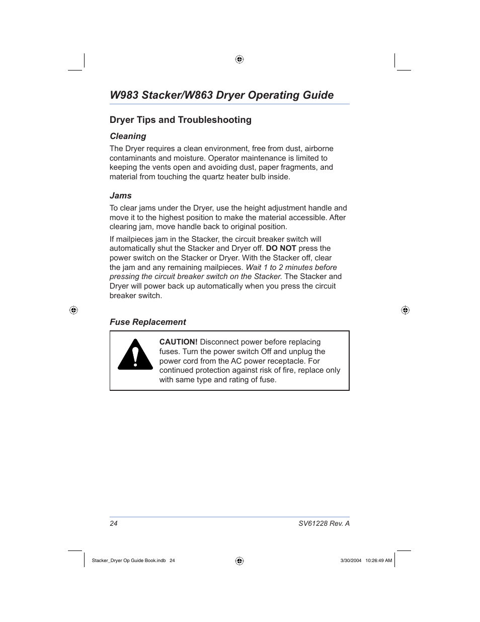 Dryer tips and troubleshooting | Pitney Bowes W983 User Manual | Page 27 / 30