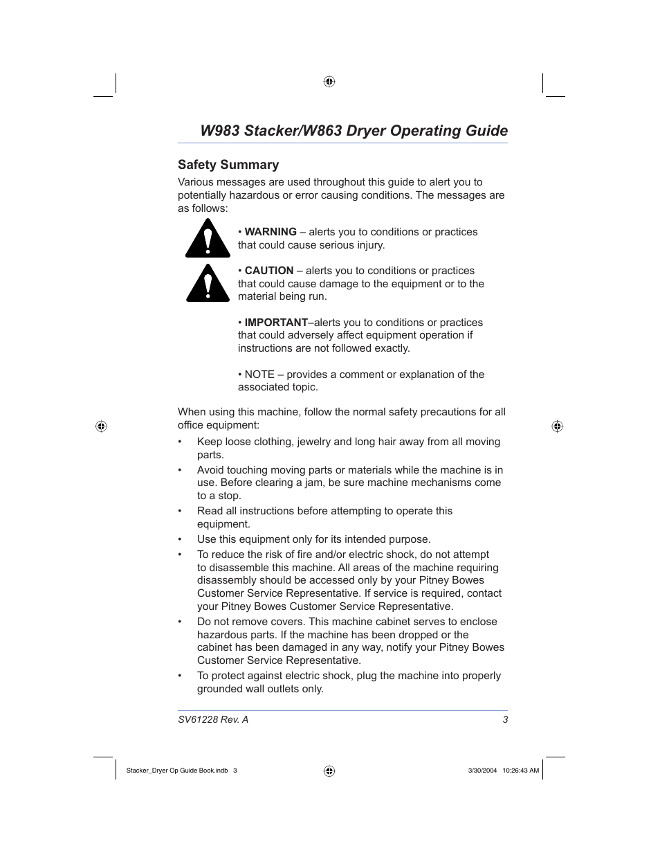 Safety summary | Pitney Bowes W983 User Manual | Page 6 / 30