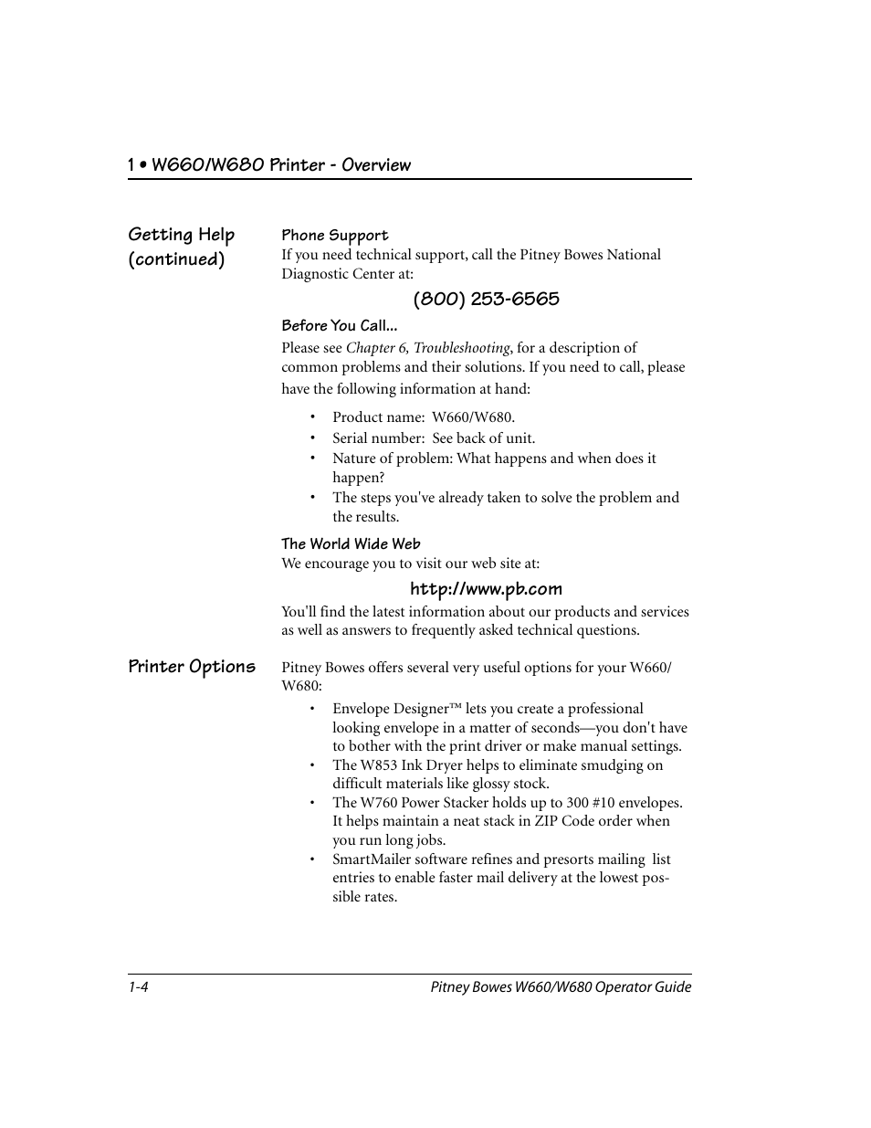 Printer options | Pitney Bowes W680 User Manual | Page 10 / 130