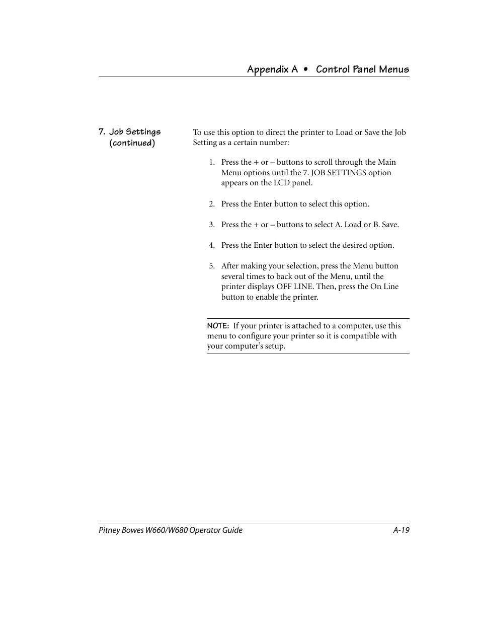 Appendix a • control panel menus | Pitney Bowes W680 User Manual | Page 101 / 130