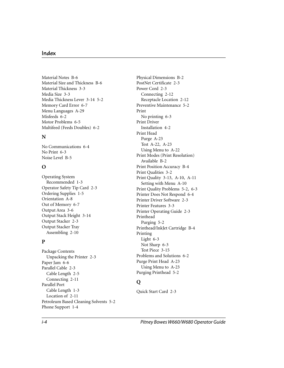 Index | Pitney Bowes W680 User Manual | Page 126 / 130